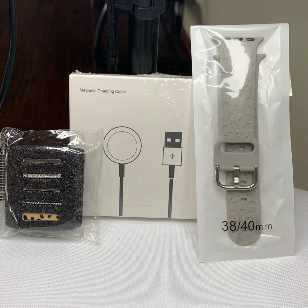 Gray animal print band for Apple watches 38/40mm And magnetic charging cable